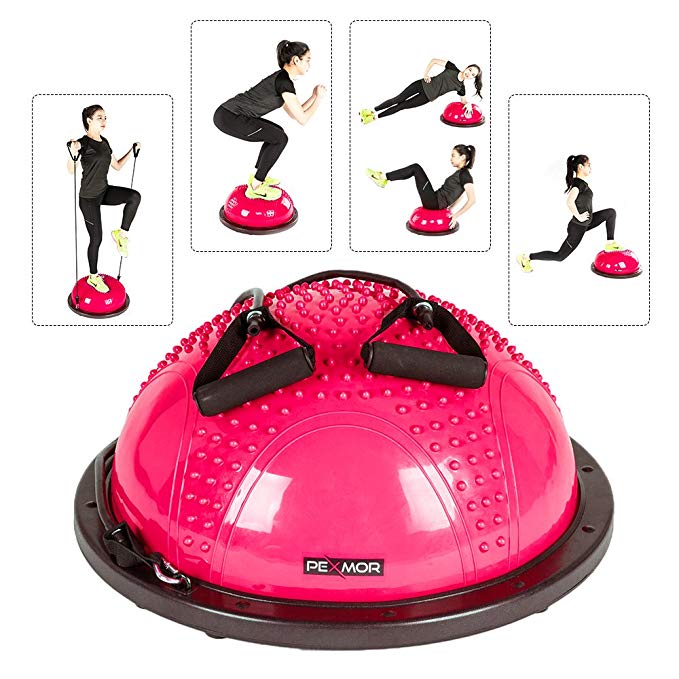 PEXMOR Yoga Half Ball Balance Trainer Exercise Ball Resistance Band Two Pump Home Gym Core Training