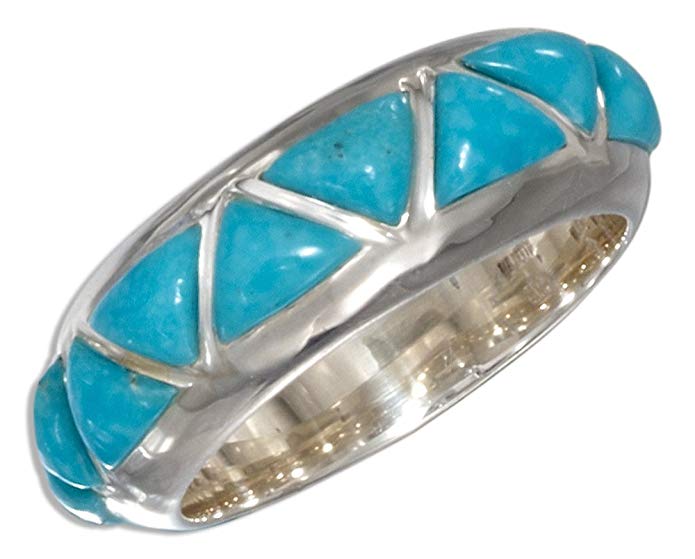 Sterling Silver Inverted Reconstituted Turquoise Triangles Wedding Band Ring