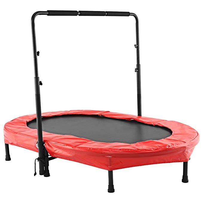 Jaketen Mini Folding Rebounder Trampoline Adjustable Handlebar Two Kids Parent Child Activities