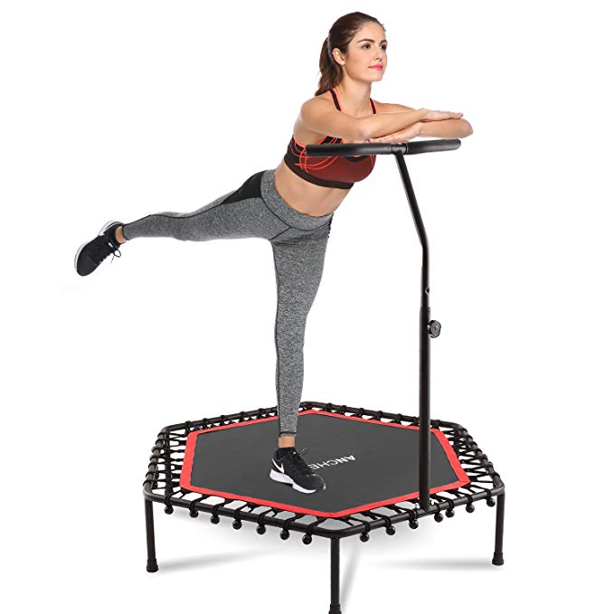 ANCHEER 50” Trampoline with Adjustable Handrail, Safe Elastic Band Rebounder Fitness Trainer for Kids or Adults