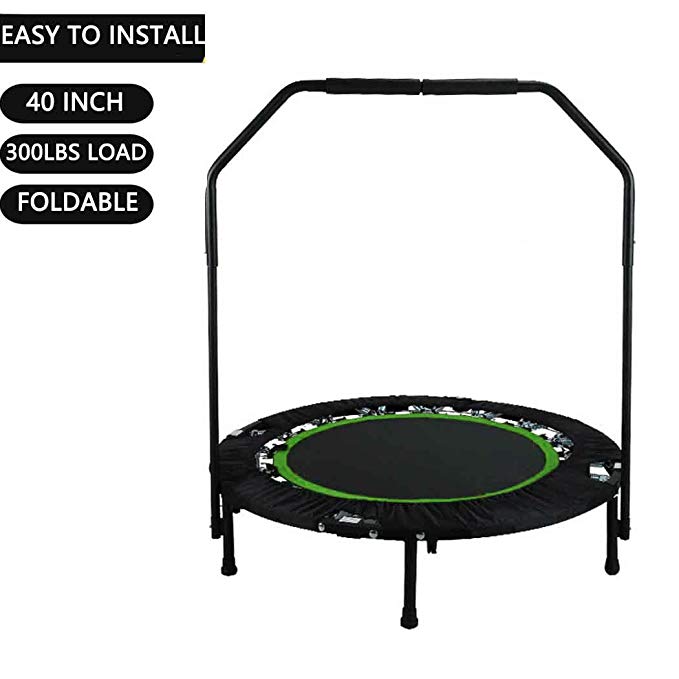 Portable & Foldable Fitness Workout Mini Rebounder Trampoline 40 Inch Max Load 300lbs with Adjustable Handrail for Indoor Garden Workout Cardio Exercise