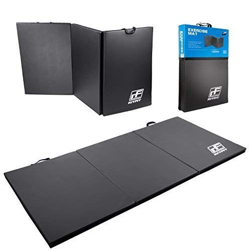 RitFit Tri-Fold Folding Thick Exercise Mat with Carry Handles - Perfect for Yoga, Pilates, Stretching, Gymnastics and Core Workouts (Black(3' x 6'))