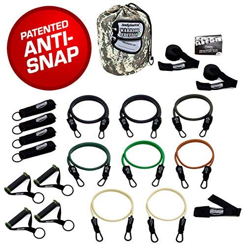 Bodylastics The Combat Ready Warrior Resistance Band Sets Come with 6 or 8 Anti-Snap Exercise Tubes, Heavy Duty Components, a Small Anywhere Anchor, a Bag and a User Book.