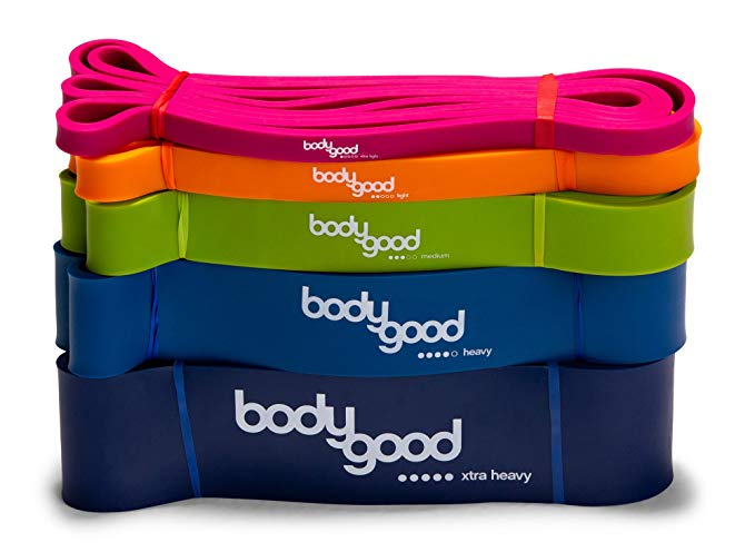 BodyGood Pull Up Assist Resistance Bands. Heavy-Duty Elastic Exercise Band for Training, Stretching, and Mobility Workouts. SET or SINGLE BAND. Comes with Free Instructional Video.