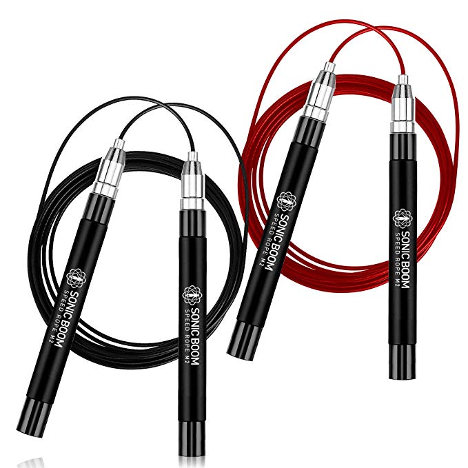 Sonic Boom M2 High Speed Jump Rope - Patent Pending Self-Locking, Screw-Free Design – Weighted, 360 Degree Spin, Silicone Grip with 2 Speed Rope Cables for Crossfit, Home Workout, & More